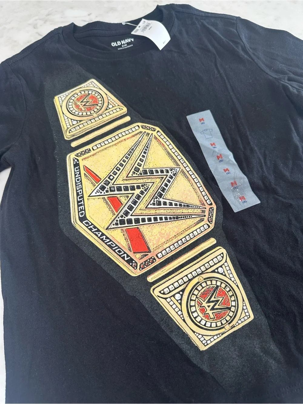 Old Navy Kids Black WWE Championship  Belt Graphic T-Shirt. Size Medium